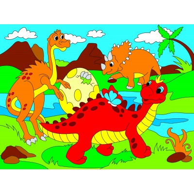 Холст с красками 18х24 см. Милые динозавры (Арт. Х-9393)